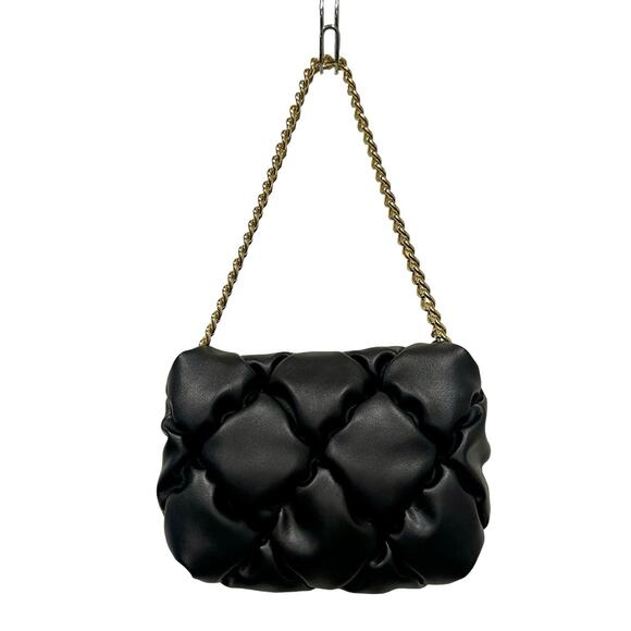 Jessica Simpson Elegant Quilted Black Shoulder Bag with Gold Chain Strap NWT - Picture 4 of 16